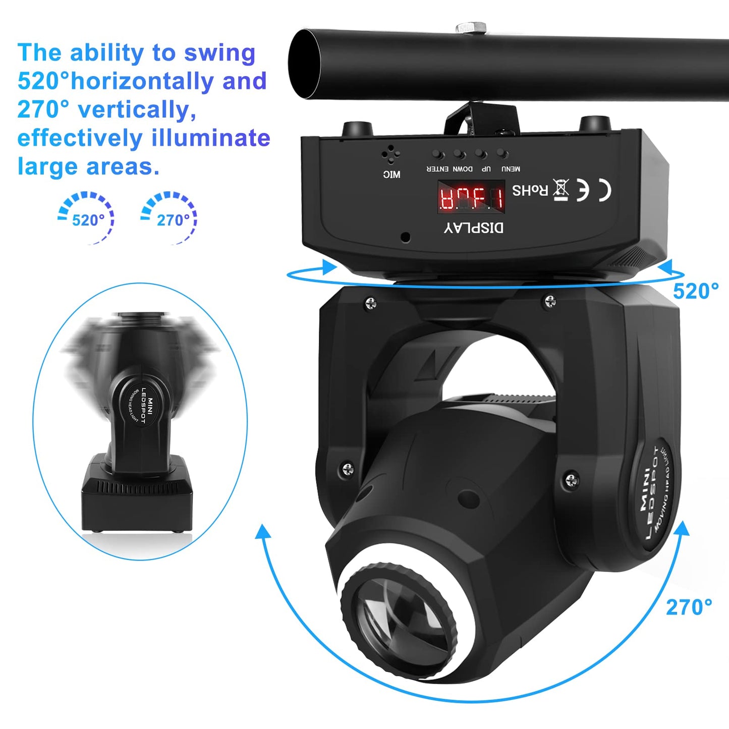 UKing 50W LED Moving Head,Disco Bühnenlicht mit 8 Muster 8 Farben Gobo Strahler,10/12 Kanäle,LED Lichteffekte für Bar Club Show