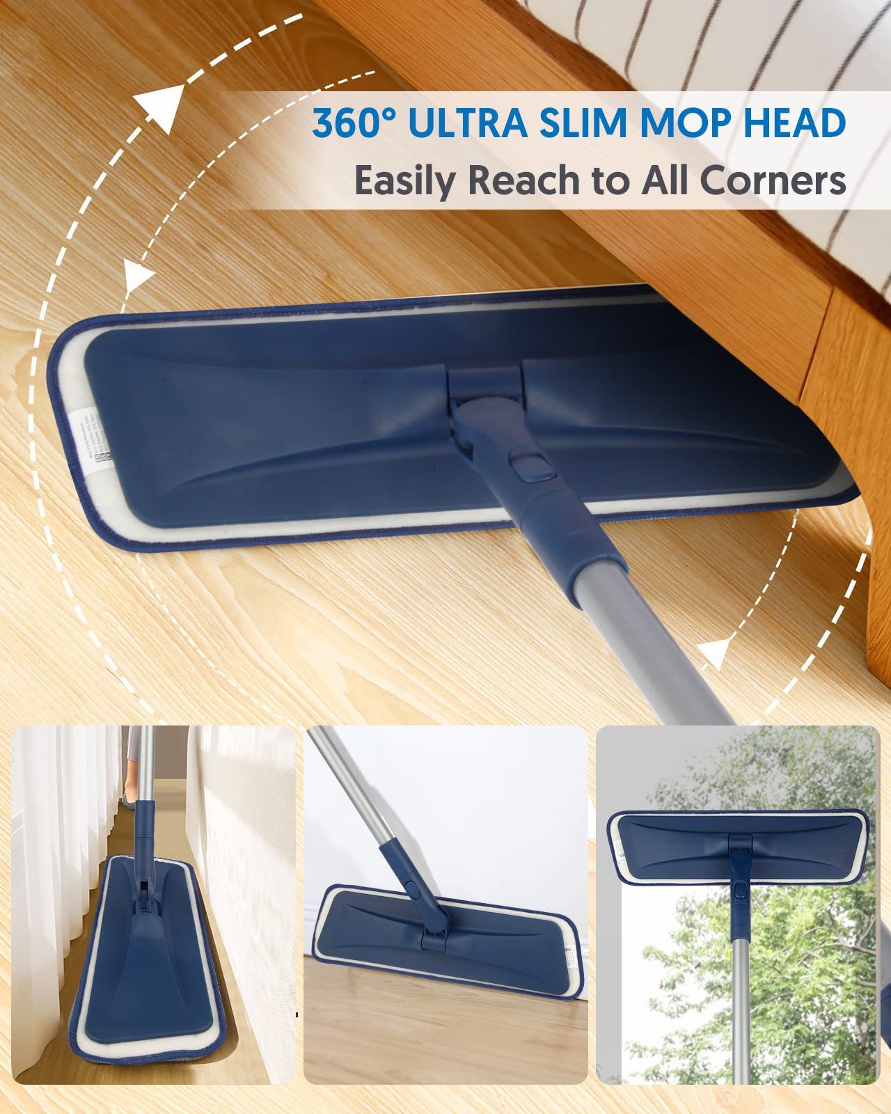 Wischmopp Bodenwischer Mop mit Mikrofaser Bezug - BPAWA 150CM Flach Wischmop Staub Trockenmopp Wischer mit 4 Waschbaren Ersatzbezug für Fliesen Hartholz Parkett Laminat Holz Böden Schnelle Reinigung