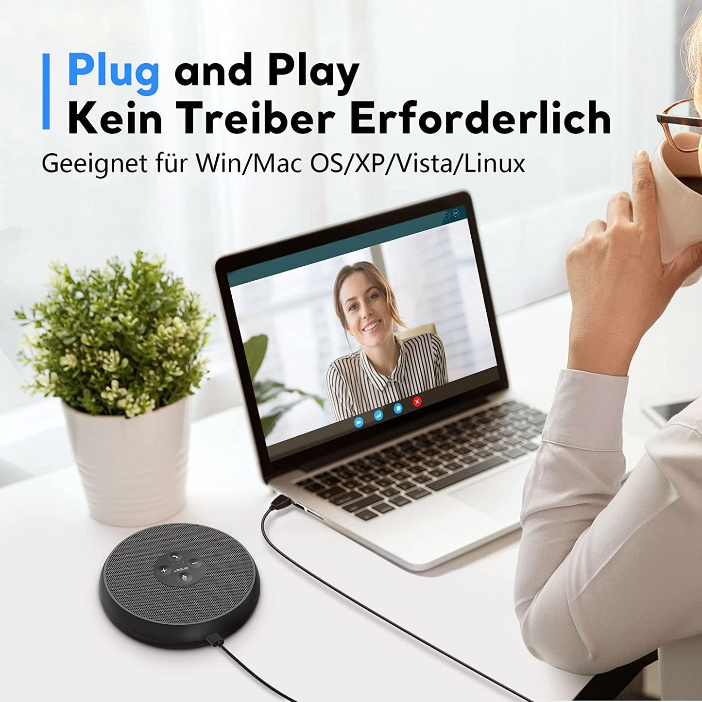 EMEET M1A Konferenzlautsprecher mit Geräuschreduzierung 360° Dual mikrofon, Plug & Play, Zoom Zertifizierter Lautsprecher für Anrufe/Konferenzen/Online Meeting/Klassen 5-8 Person