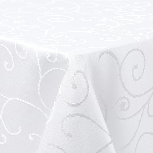 Homaxy Tischdecke Abwaschbar Rechteckig 140x240cm Polyester Tischtuch Tafeldecke Jacquard Tischwäsche Ornamente Schmutzabweisend Pflegeleicht, Weiß
