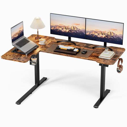 Acrolix Höhenverstellbarer Schreibtisch Eckschreibtisch, 150 X 100 cm Schreibtisch Höhenverstellbar Elektrisch, Steh-Sitz Gaming Tisch Computertisch, Stabile Doppelträger für Zuhause, Büro, Braun