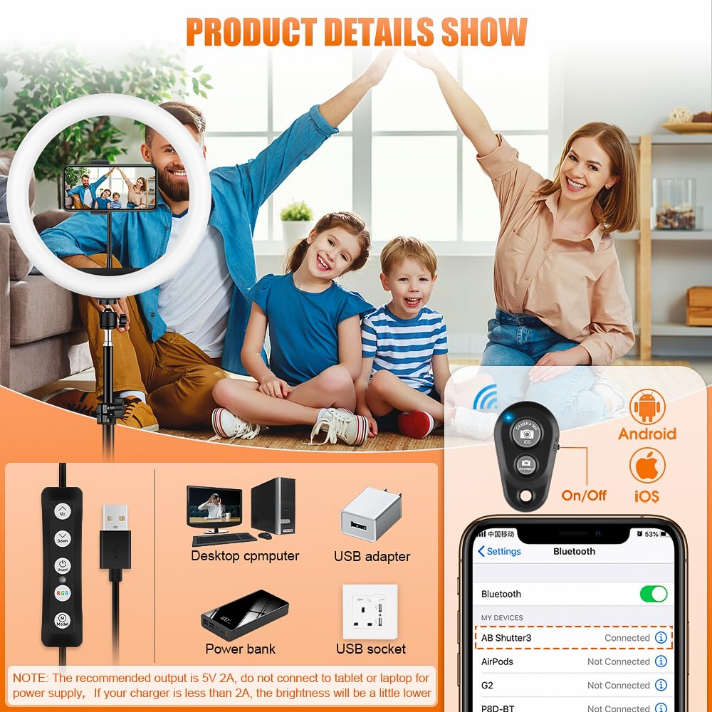 11.5 Zoll Ringlicht mit Stativ Handy, Tisch LED Ring Light Kamera Handystativhalter mit Ringleuchte für YouTube, Selfie, Makeup, Fotografie, 40 RGB-Modi 13 Helligkeit