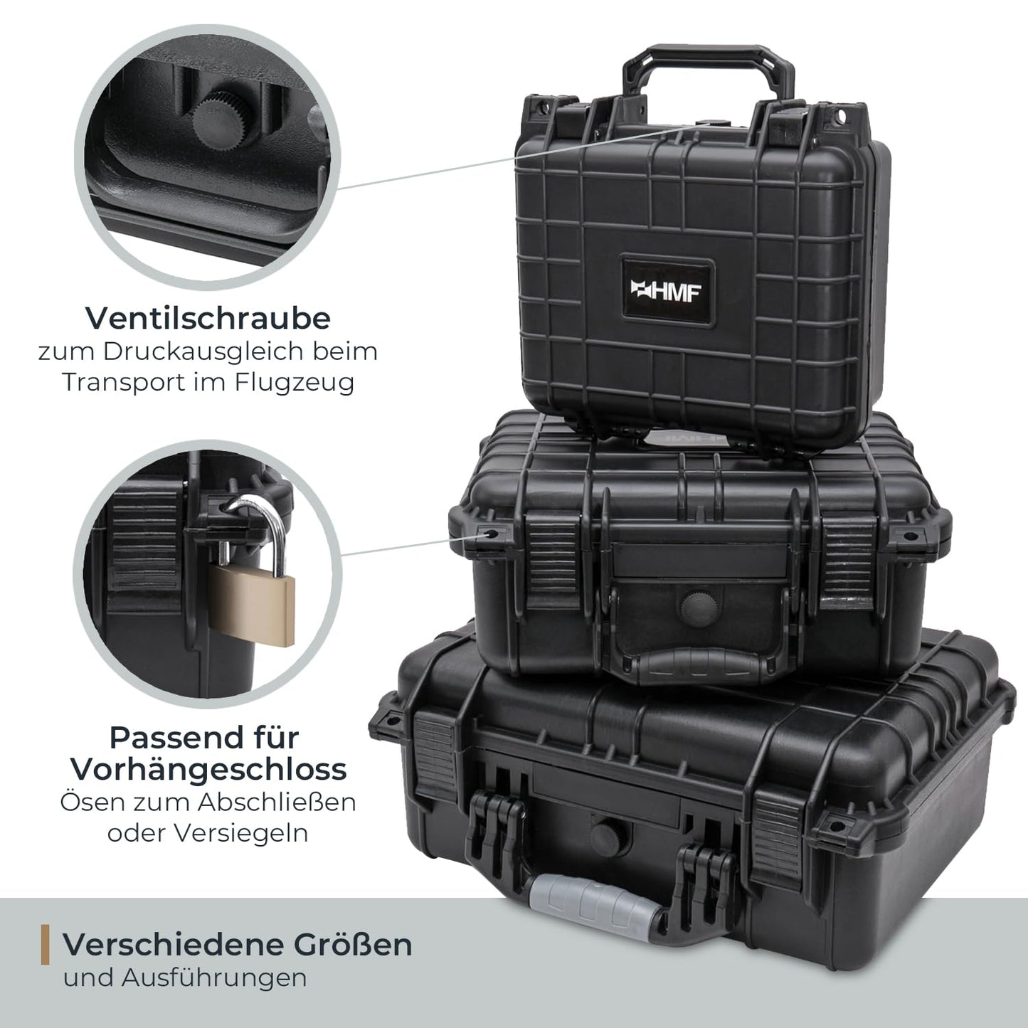 HMF ODK100 Outdoor-Fotokoffer, Transportkoffer mit Rasterschaumstoff | 27 x 24,5 x 13 cm