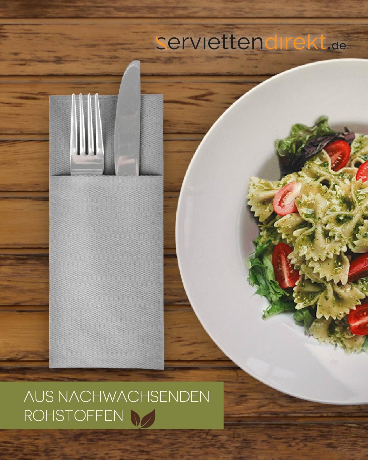 Mank Besteckservietten aus Softpoint, Pub Servietten Tasche Besteck Bestecktaschen, 40x33 cm 1/8 Falz, mit Besteckschlitz für Gastronomie und Feiern, 50 Stück | (Grau)