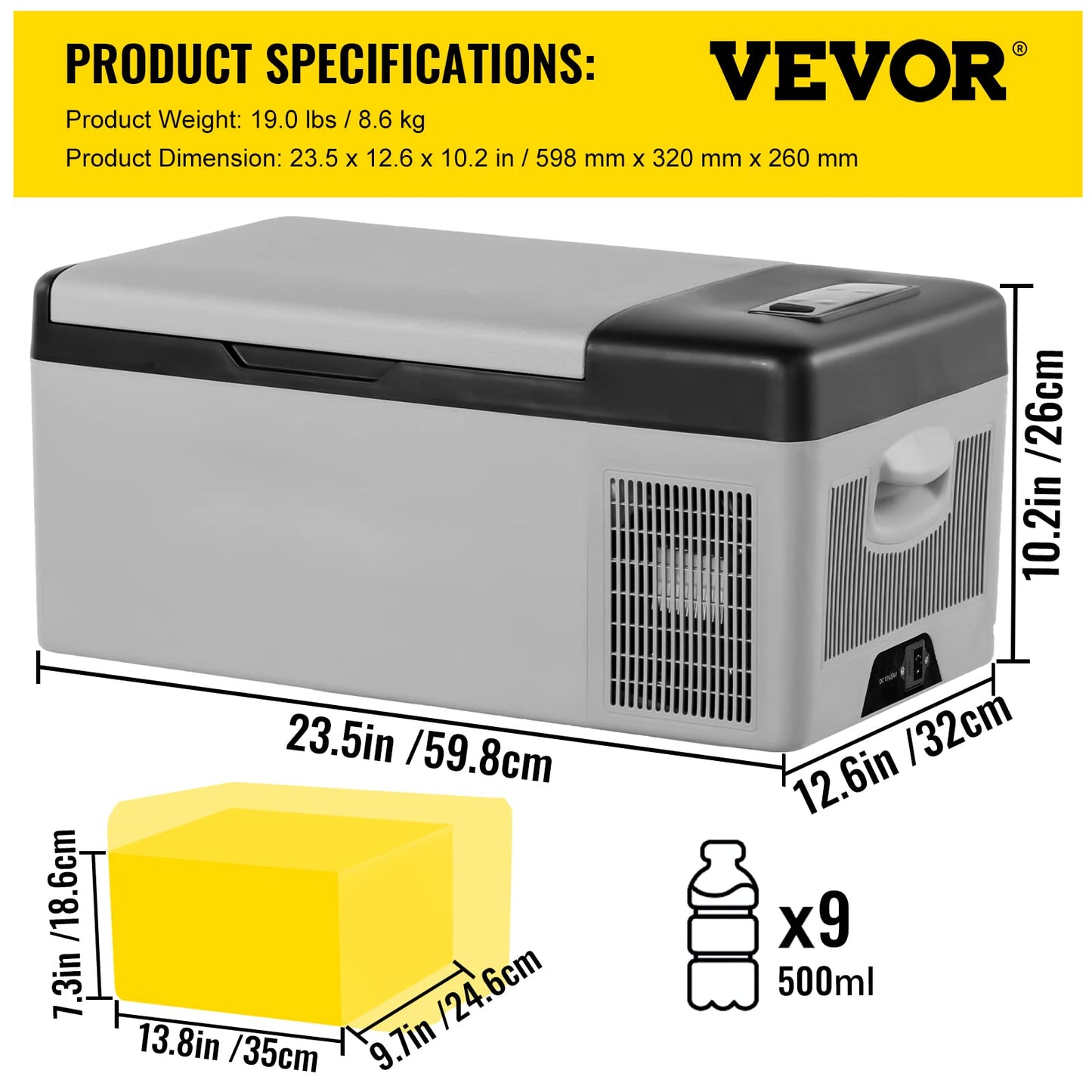 VEVOR Tragbare Gefrierbox Minikühlschrank Elektrische Kühlbox, Auto Kühlbox 15 L 98 x 320 x 260 mm Kühlbox Elektrisch 20 ℃ ~ 10 ℃ Kompressor Kühlbox, Auto, Lkw, Boot, Reisemobil, Camping