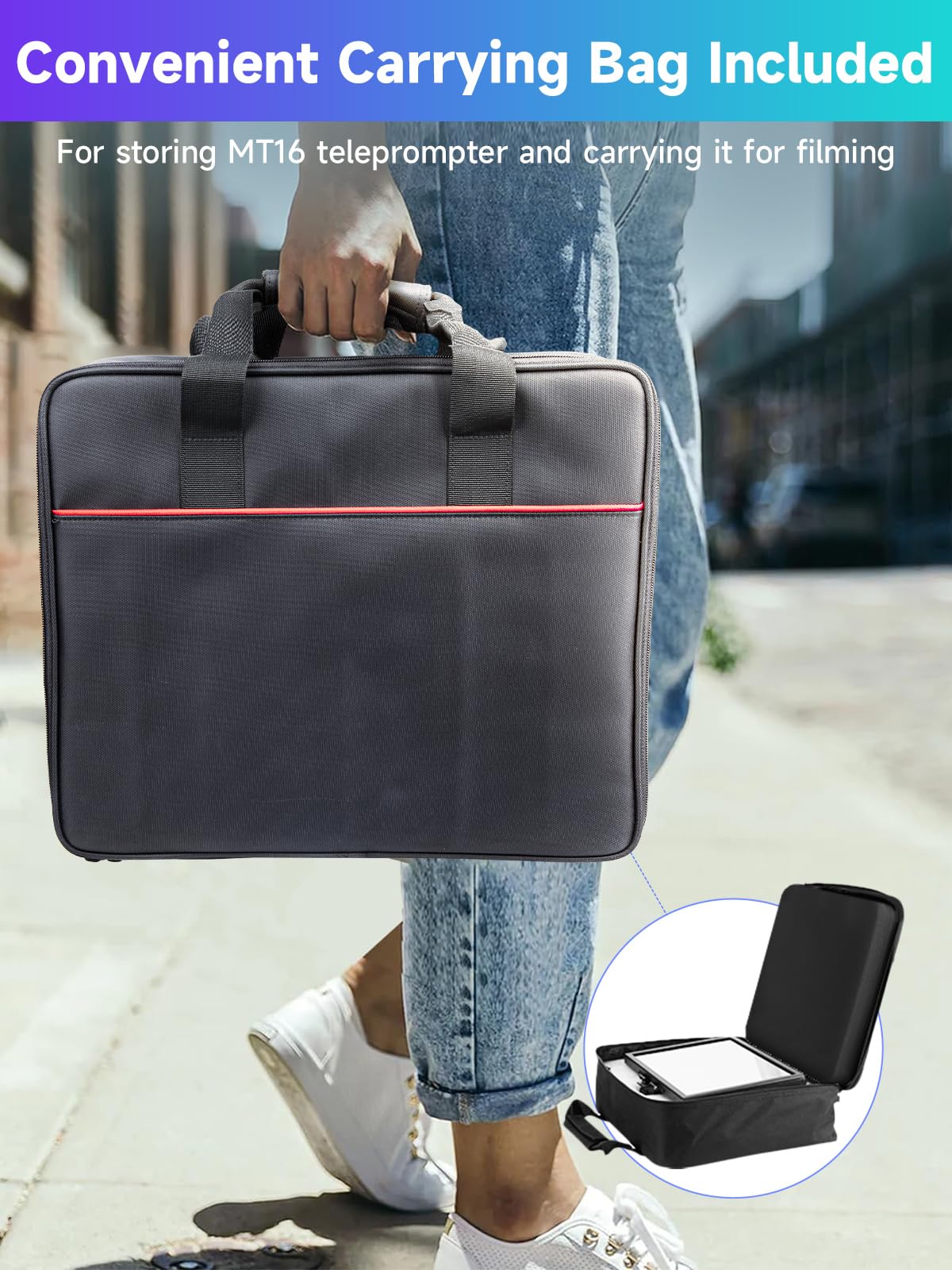 Moman MT16 Teleprompter 16 Zoll – Professioneller Video-Prompter für iPad, Tablet & Smartphone mit App-Steuerung und Fernbedienung für DSLR/Videokameras