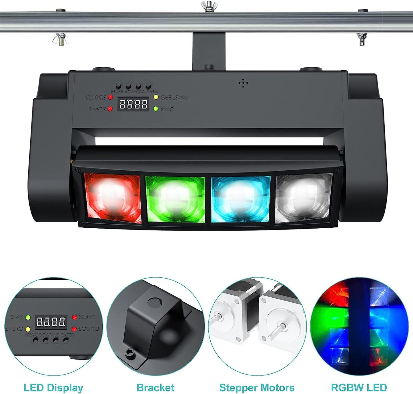 BETOPPER Moving Head Bühnenlicht, Disco DJ Licht 8x3W RGBW 4 in 1 LED Lichteffekt, Mini Partylicht Stage Light mit DMX512/Sprachmodus für Bar Party Club Weihnachten Halloween