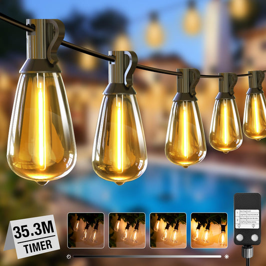 litogo LED Lichterkette Außen Dimmbar mit Timer, 35.3M Deko Lichterkette Aussen Strom mit Retro Warmweiß Glühbirnen Plastik, Wetterfest lichterketten für Garten Balkon Party Pavillon Terrasse