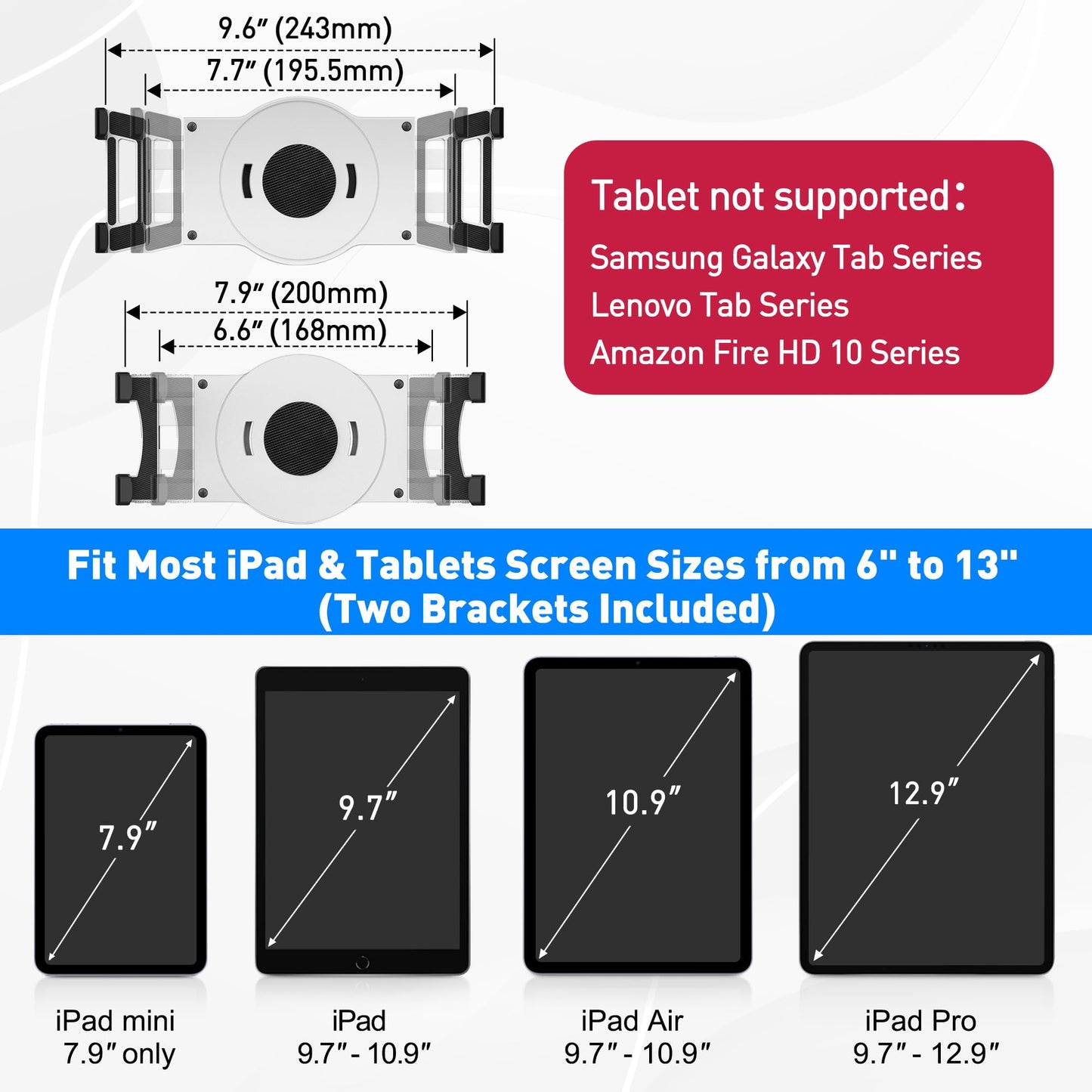 AboveTEK Tablet Halter Wandhalterung Tablet Halterung mit 360 ° Swivel für 6-13" Tablet, iPad, Fire HD-Weiß
