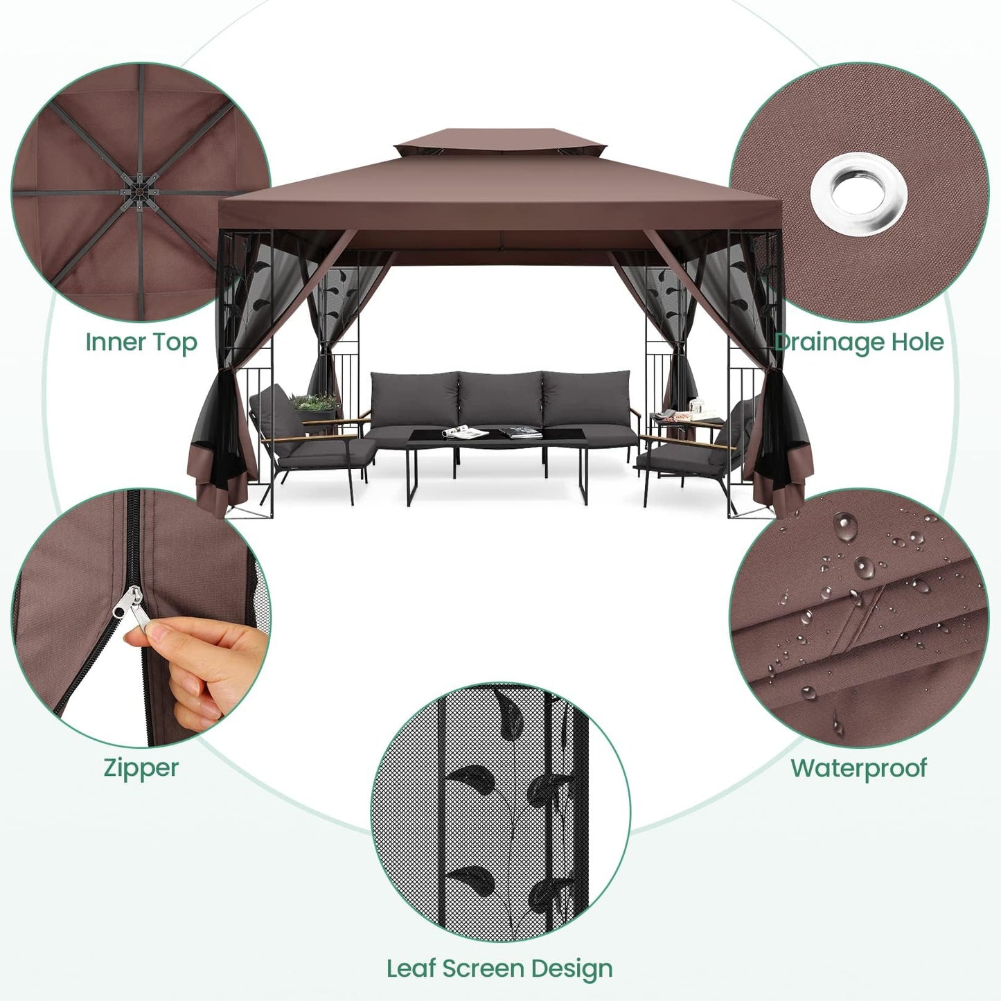 COBIZI Gartenpavillon Mit Moskitonetz Pavillon 3x4 Wasserdicht Stabil Winterfest Pavillon Metall Winterfest Sturmfest Garten Pavillon Wetterfest Gazebo Pavillon Metall Pavillon