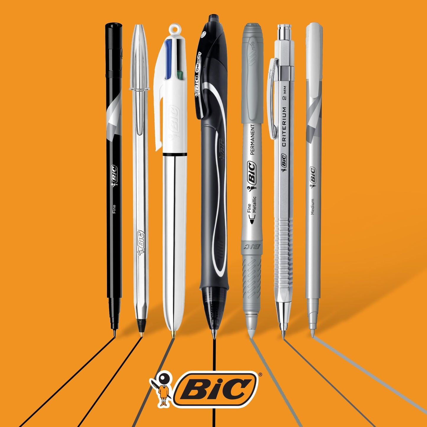 BIC Schreibwaren Set à 8: 2 Kugelschreiber, 1 Notizbuch, 1 Fineliner, 1 Bleistift, 1 Druckbleistift, 1 Marker und 1 Gelroller, Silver Set