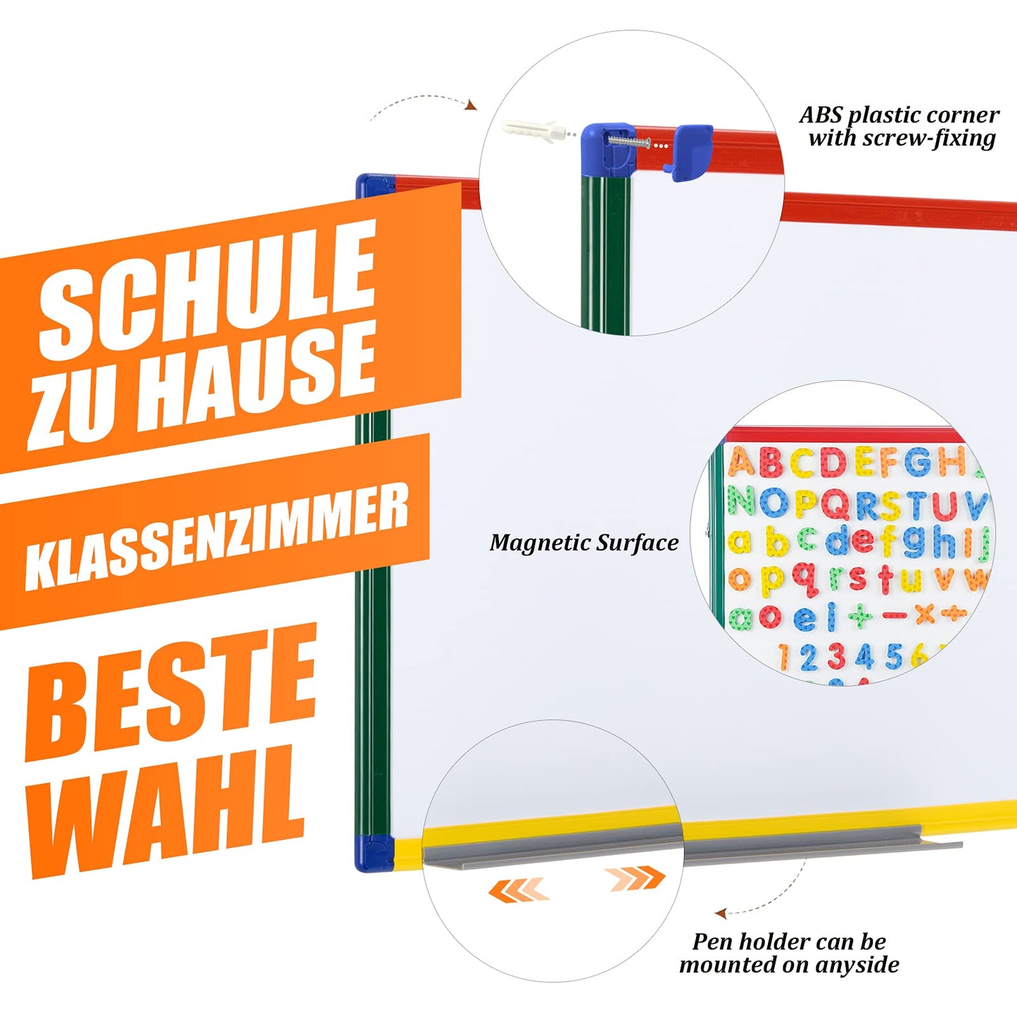 Swansea Whiteboard für Kinder, 60x45cm, Doppelseitig, Kleine Magnettafel Kinder Wand mit Maker für Schüler, Klassenzimmer, Schulmaterial, Lernen
