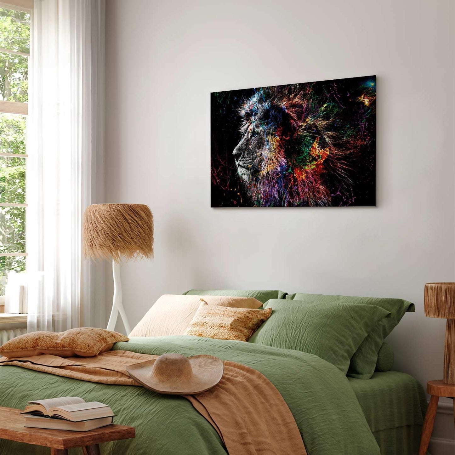 murando - Wandbilder XXL Tiere 120x80 cm 1 tlg - Wand Deko Leinwandbild Leinwand Bilder Bilder Wohnzimmer Bild Schlafzimmer Leinwandbilder Wandbild Groß - Löwe Abstrakt Schwarz und Bunt g-C-0269-b-a