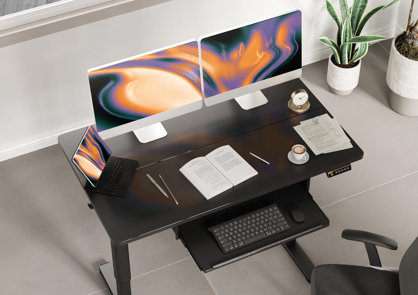 Claiks Schreibtisch Höhenverstellbar Elektrisch mit Tastaturablage, 120 x 60 cm Elektrischer Schreibtisch,Höhenverstellbarer Computertisch mit Memoryfunktion,Standing Desk,Schwarz