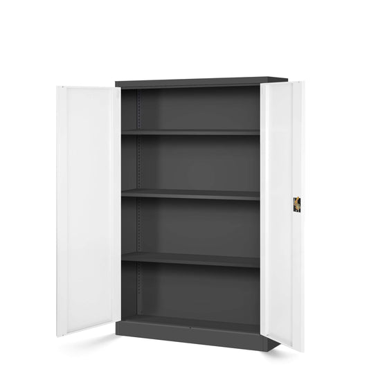 Jan Nowak Aktenschrank C001K Metallschrank Büroschrank Werkzeugschrank 3 Fachböden Stahlblech Flügeltüren Pulverbeschichtung 140 cm x 90 cm x 40 cm (Anthrazit/Weiß)