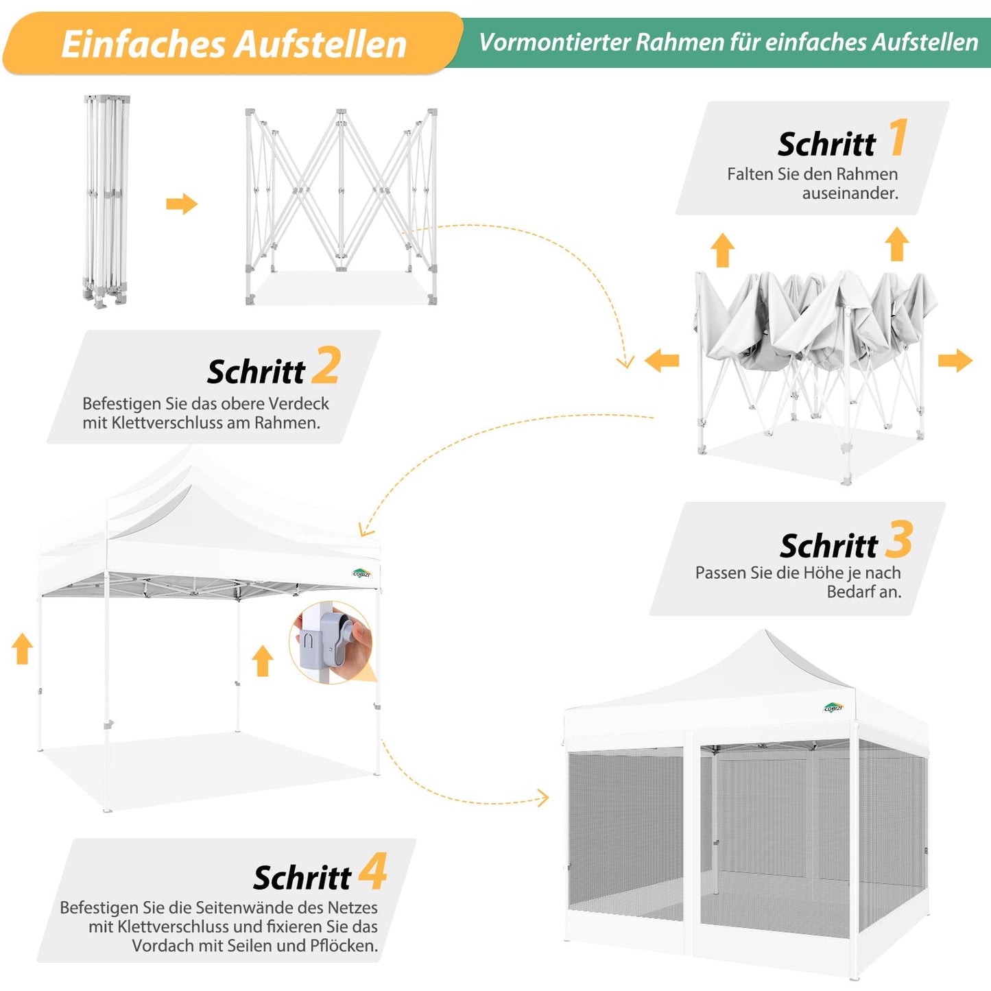 COBIZI Pavillon 3x3 Faltpavillon 3x3 Wasserdicht Stabil, Pop up Pavillon Faltbar, Partyzelt Gartenpavillon, Pavillion Klappbar 3x3 UV-Schutz mit 4 Seitenwänden aus Mesh, Weiß