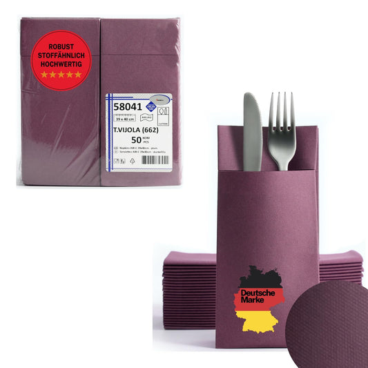 AROBA 100x Airlaid Besteckservietten (Violett, 39x40 cm) - Hochwertige Serviettentaschen - Fertig gefaltete Bestecktaschen - Stoffähnliche Airlaidservietten