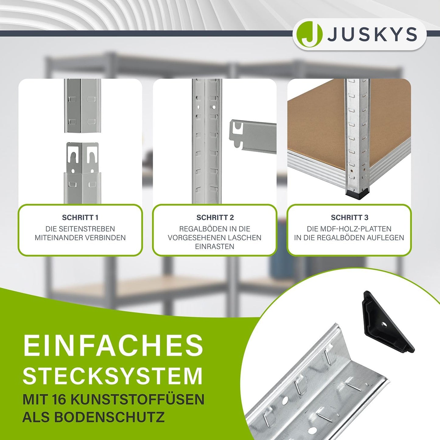 Juskys 2er-Set Lagerregal Easy 2X 160x80x40cm (HxBxT) | 640kg Traglast | 8 Böden | Metall Schwerlastregal Kellerregal Steckregal Regal Regalsystem Metallregal