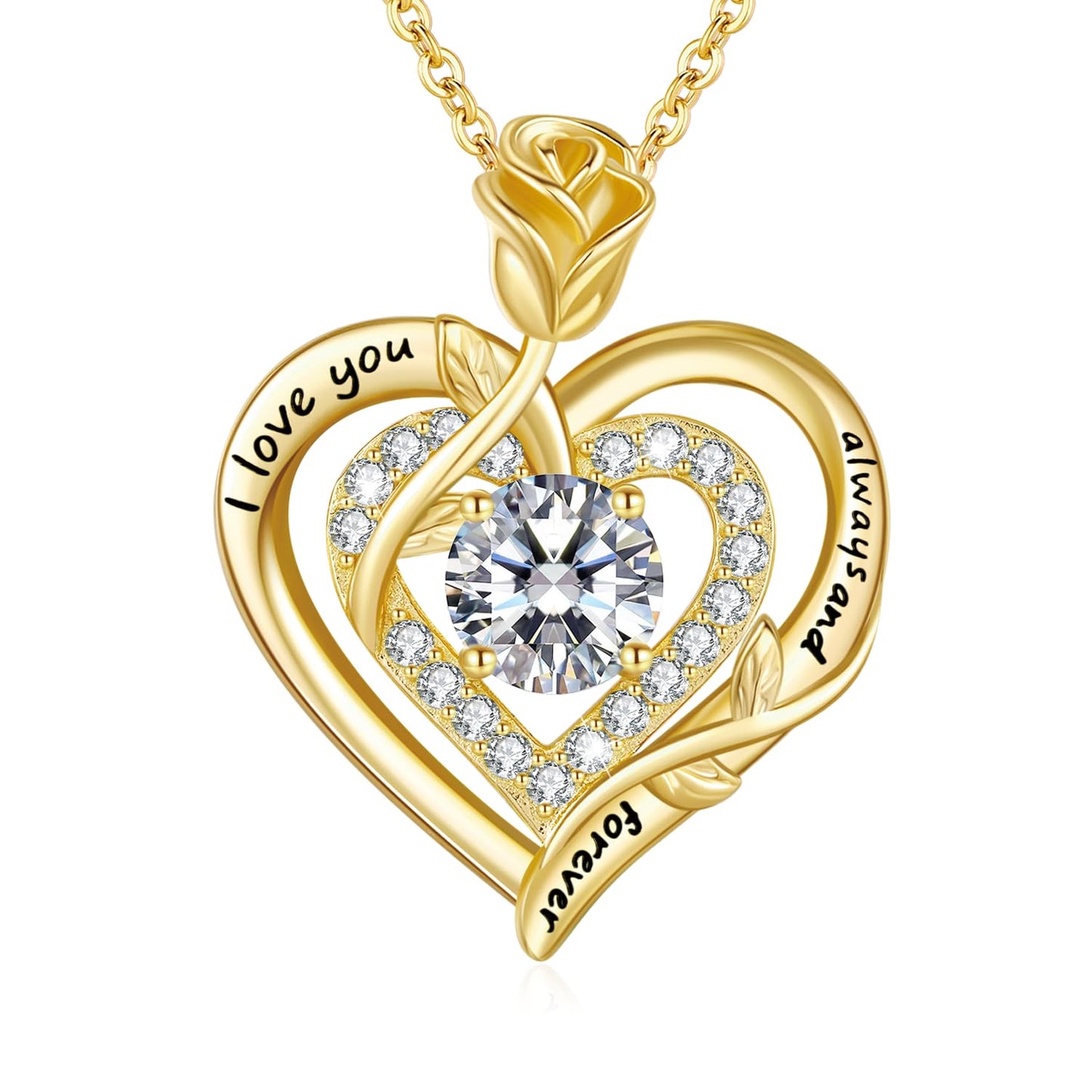 LAVUMO Moissanite Halskette Damen Silber 925 Rosegold Gold,1 Karat Moissanite Kette Doppel Herz Rose Anhänger Weihnachten Valentinstag Geburtstag Schmuck Geschenke Frauen Freundin Mama