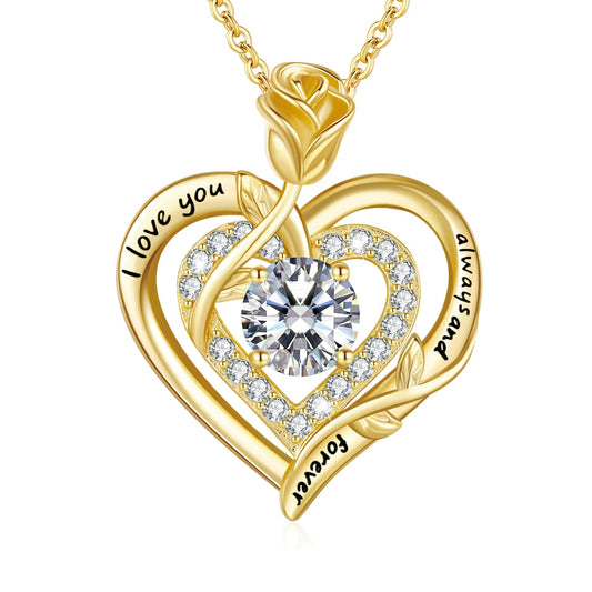 LAVUMO Moissanite Halskette Damen Silber 925 Rosegold Gold,1 Karat Moissanite Kette Doppel Herz Rose Anhänger Weihnachten Valentinstag Geburtstag Schmuck Geschenke Frauen Freundin Mama