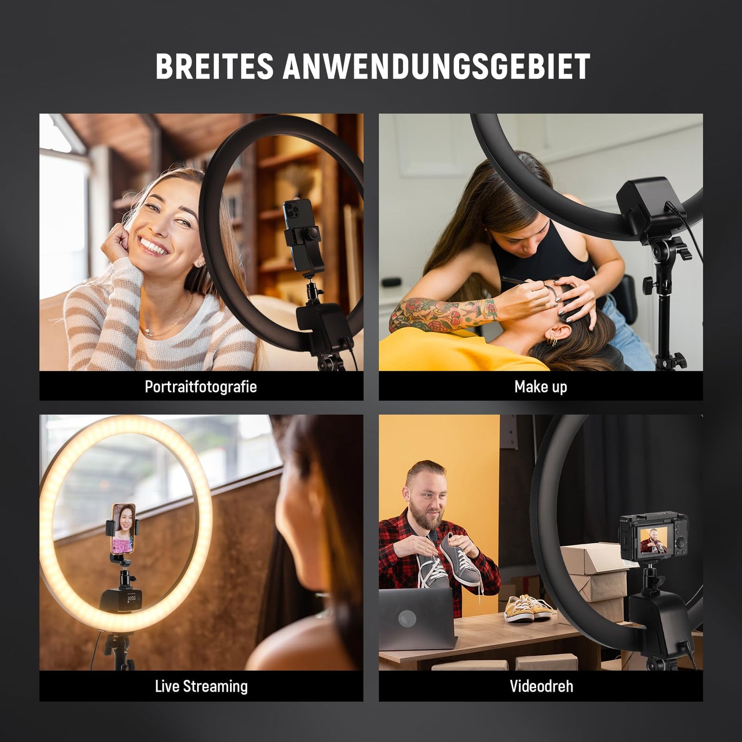 NEEWER Ringlicht SRP18-2,4G 18 Zoll LED mit Ständer und Telefonhalter, 2,4G & Manual Touch Control Professional Ringlicht, 42W 3200-5600K für Tattoo Wimpern Friseur Fotografie Beleuchtung,(Schwarz)