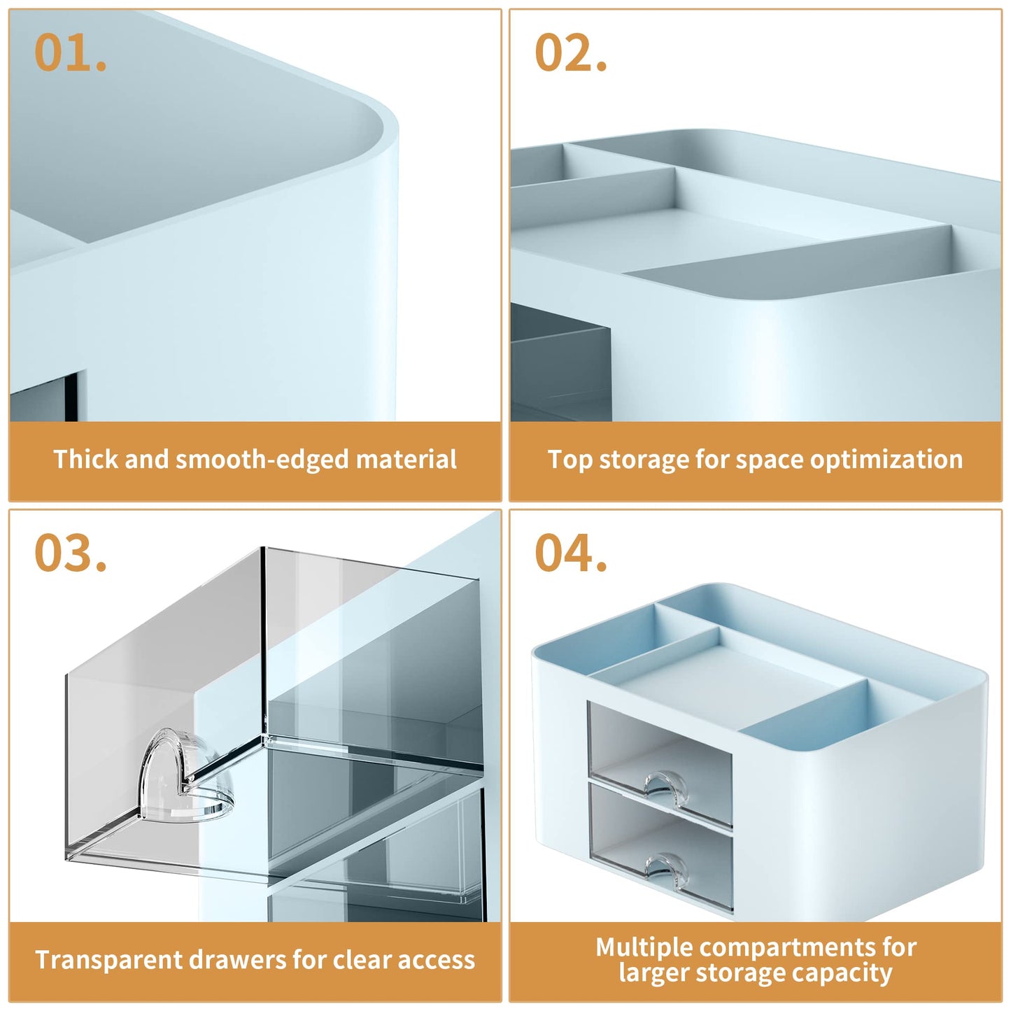 Marbrasse Schreibtisch Organizer mit Schubladen,Multifunktional Stiftehalter Schreibtisch mit 7 Fächer 2 Schubladen,Büro Organizer Schreibtisch und Zubehör (Blau)