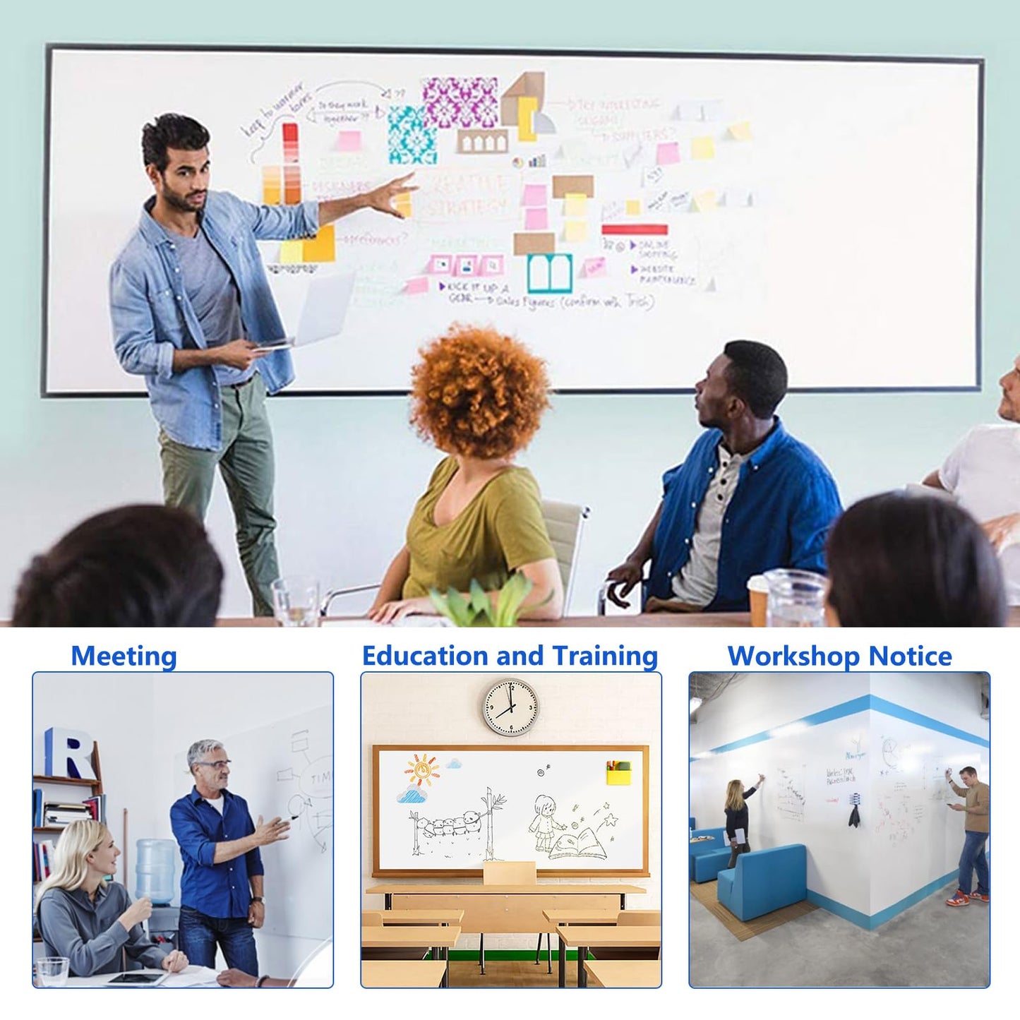 JOMUSAGA Whiteboard Folie, 120 x 60 cm, magnetisch selbstklebende Weißwandtafel Folie, Whiteboard Sticker DIY, inklusive Marker, Schwamm und Magnete, für Schule, Büro und Zuhause