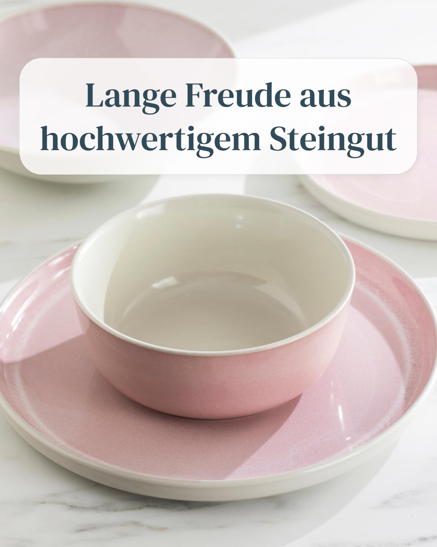 Steingut Geschirrset 12 Pers. Ibiza 36-tlg Hochwertiges Mediterranes TEST SEHR GUT Steingut Geschirr Set - Schüssel- und Teller Set - Tafelservice 12 Personen Geschirrsets Pure Living Beige und Rose