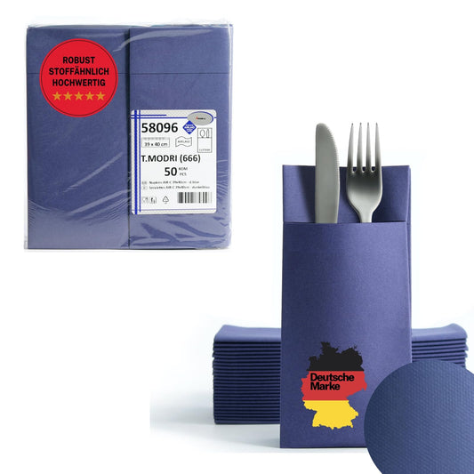 AROBA 100x Airlaid Besteckservietten (Blau, 39x40 cm) - Hochwertige Serviettentaschen - Fertig gefaltete Bestecktaschen - Stoffähnliche Airlaidservietten