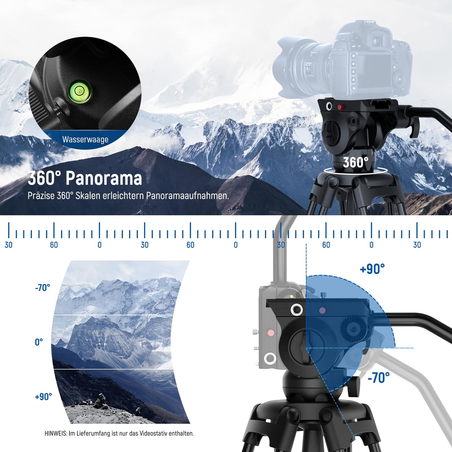 NEEWER Basic 74“ Videostativ mit Fluidkopf [Basisversion], Metall Kamerastativ mit sanfter Reibungsdämpfung, Mittelspinne, Schnellwechselplatte kompatibel mit 501, maximale Belastung 17,6lb, TP37