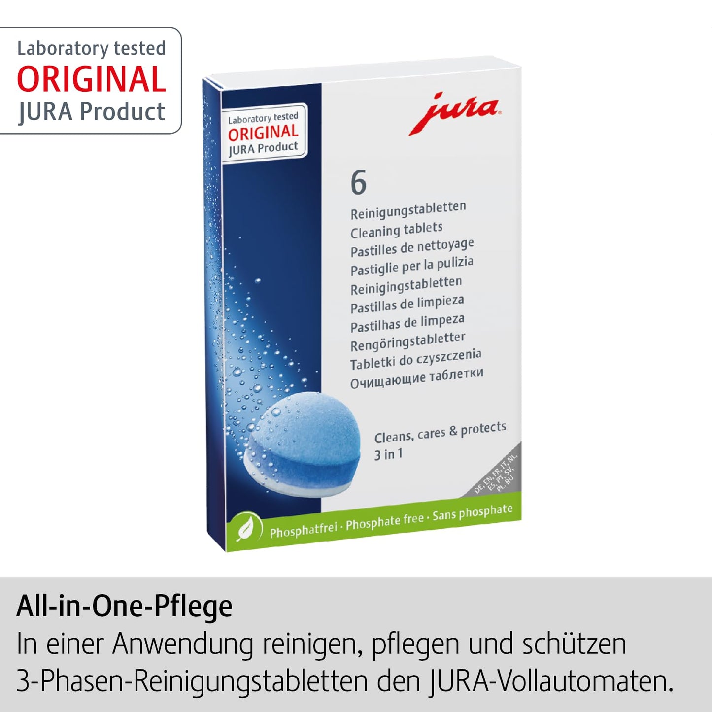 JURA original - 3-Phasen-Reinigungstabletten für 6 Reinigungen - TÜV-zertifizierte Hygiene - 6 Stück - 24225