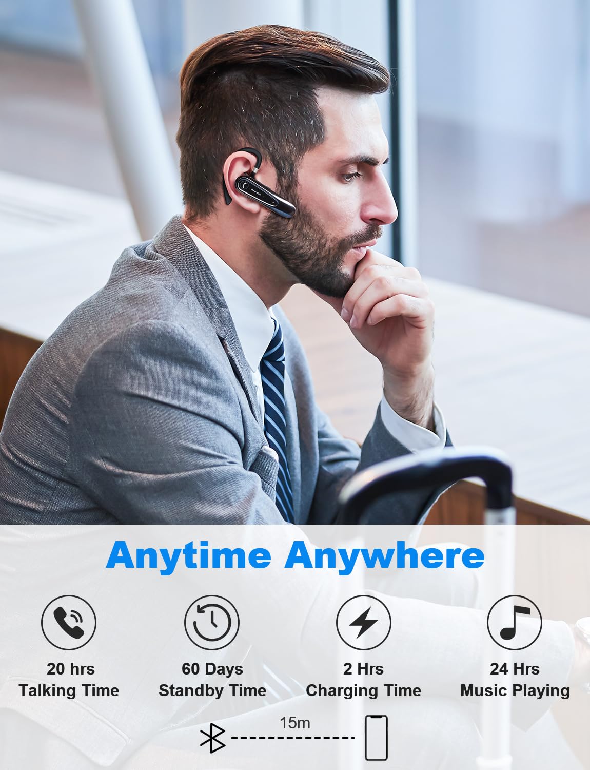 New bee Bluetooth Headset Wireless Freisprech Telefon mit Dual Mic V5.0 Freisprech-Bluetooth-Ohrhörer mit 20 Stunden Sprechzeit Mic Mute Zwei-Geräte-Verbindung für iPhone, Android und Laptop