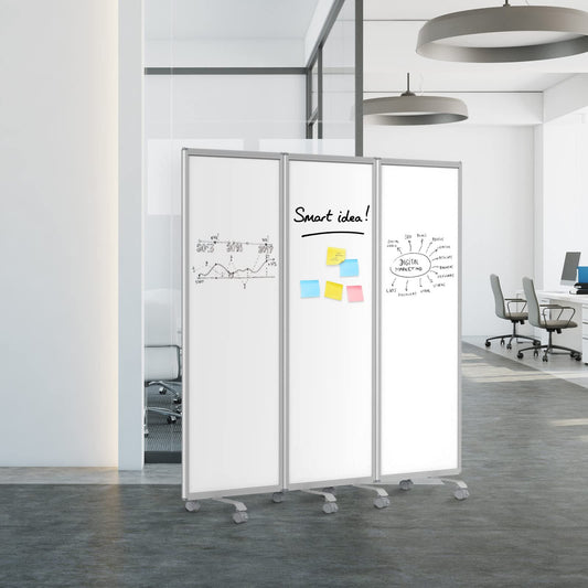 MoB Mobile Trennwand Raumteiler für Büro, Arbeitsplatz Innen faltbare & flexible Präsentationsboard mit beschreibbarer Oberfläche - Whiteboard - Magnetboard (Whiteboard einseitig, 180 x 180 cm)