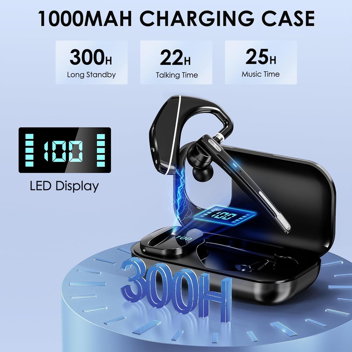 Yukigefe Bluetooth Headset V5.3, kabelloser Ohrhörer mit 1000-mAh-Ladeetui, 96 Stunden Gesprächszeit, freihändige Kopfhörer mit Geräuschunterdrückung und Doppelmikrofon für Computer, Mobiltelefone