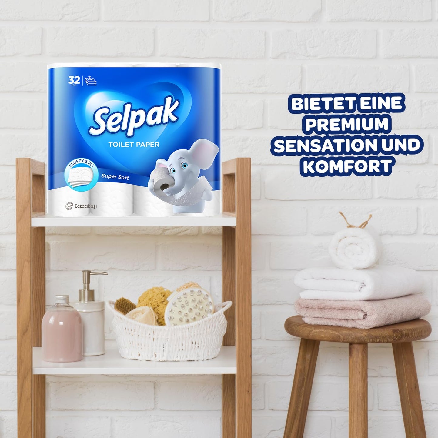 Selpak Toilettenpapier 3-lagig, 4480 Blatt Klopapier 100% reine Zellulose, Extra Weich und Stark, Toilet Paper, Wc Papier, 96 Rollen (3x32 Rollen)