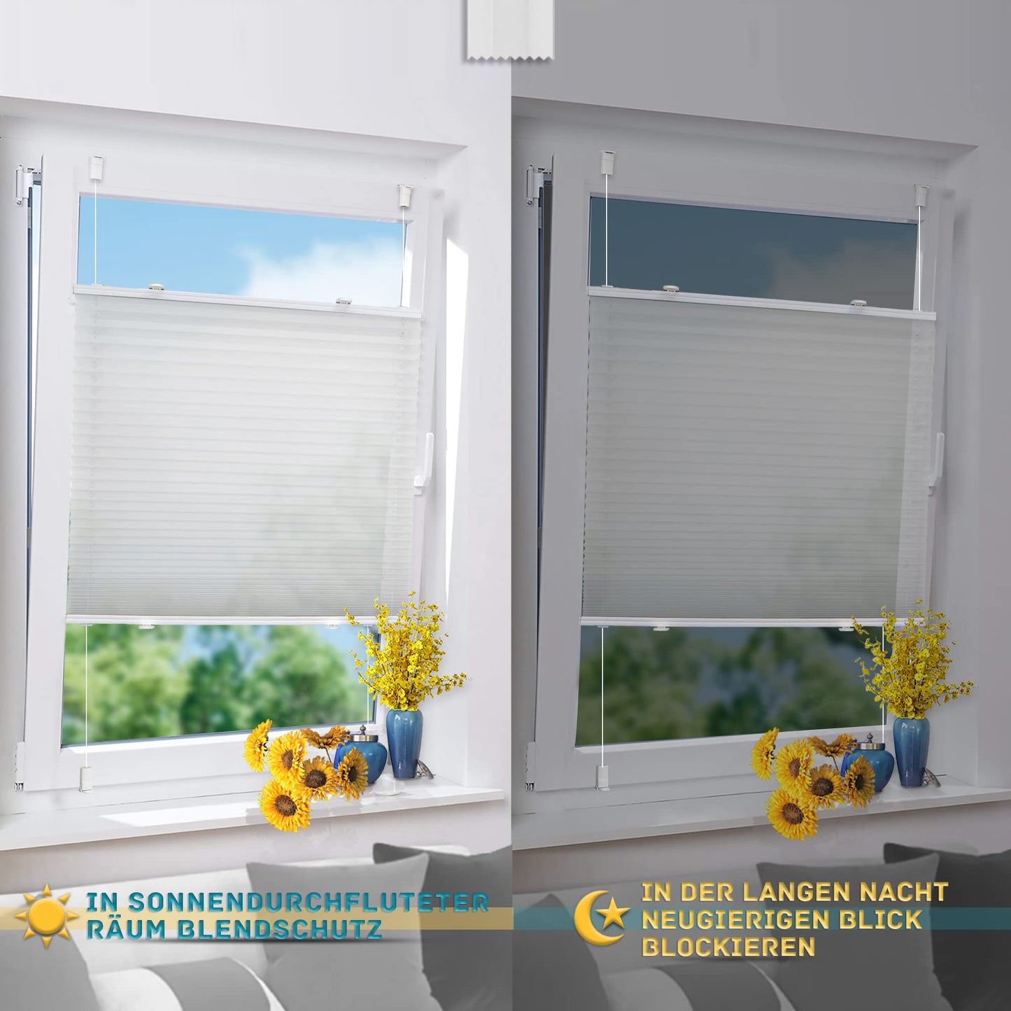 bobodeco Plissee ohne Bohren Plissees Klemmfix - Weiß 80 x 120 cm (BxH) - Easyfix plisseerollo Jalousie Faltrollo Blickdicht - Sichtschutz - Sonnenschutz Fertifplissee - Rollos für Fenster und Tür