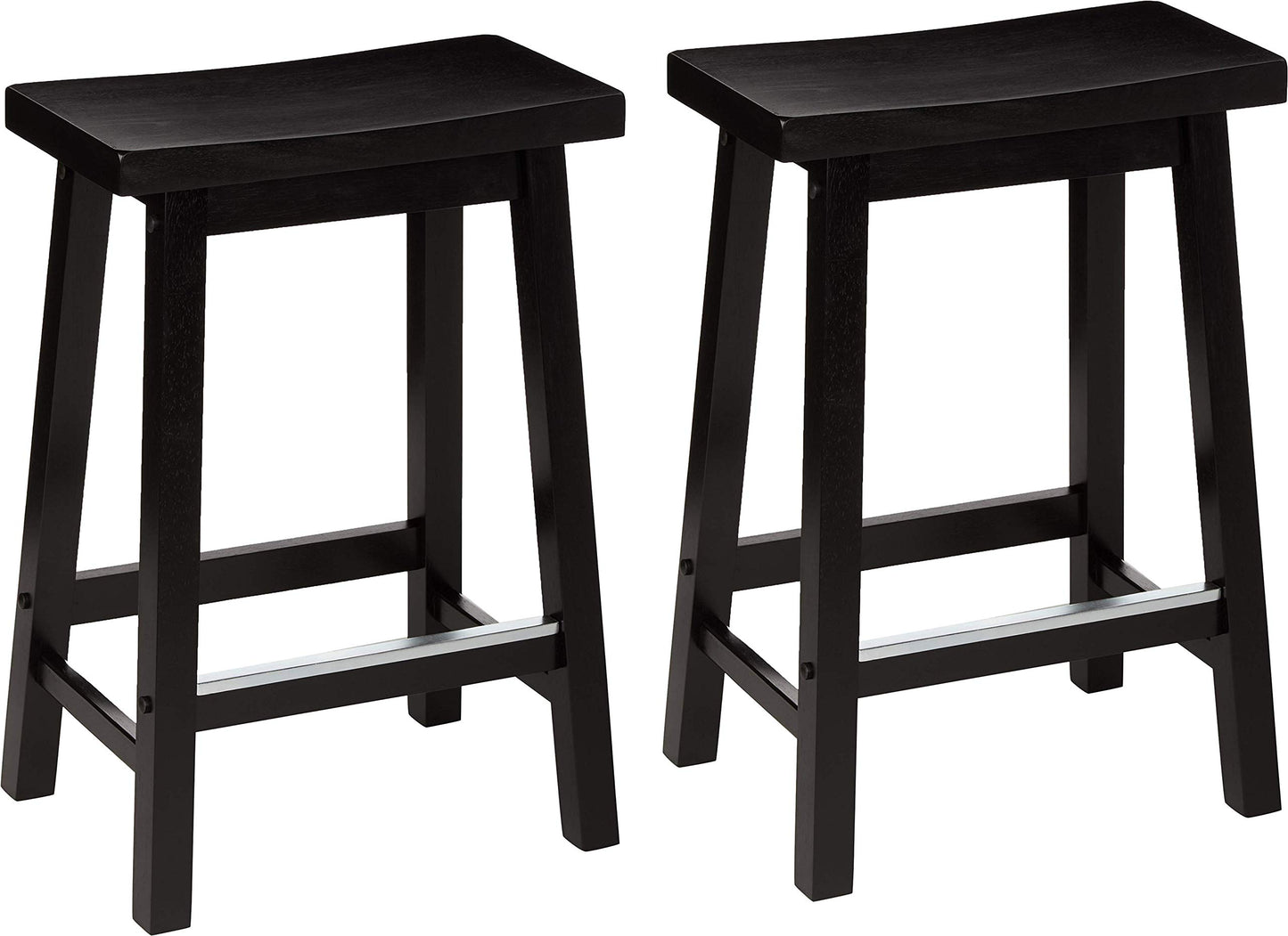 Amazon Basics Hocker für Küchentheke, Sitzfläche aus Massivholz, 61 cm hoch, Schwarz, 2 Stück