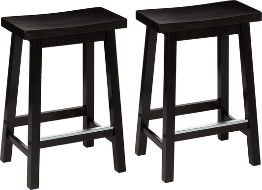 Amazon Basics Hocker für Küchentheke, Sitzfläche aus Massivholz, 61 cm hoch, Schwarz, 2 Stück