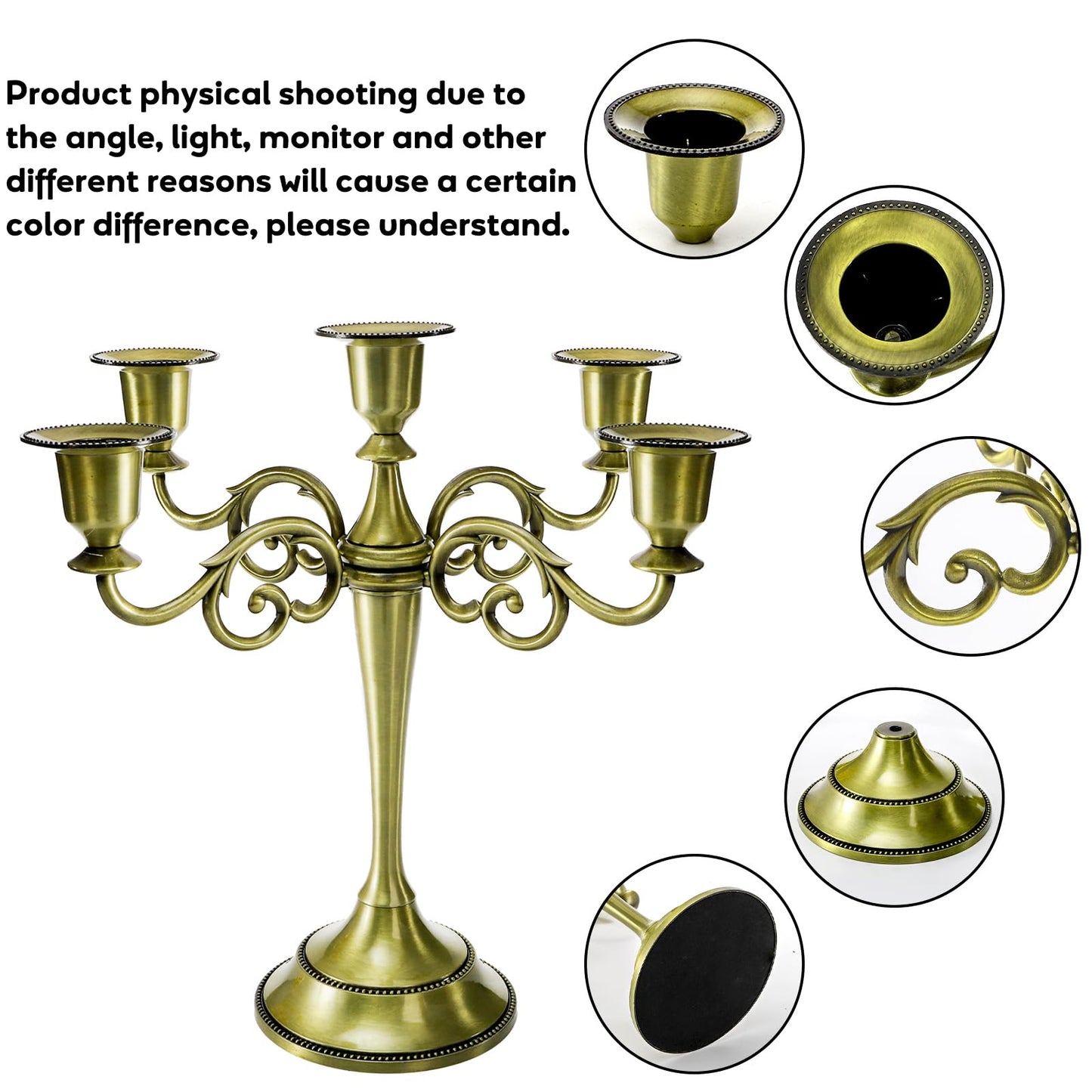 YOUEON 5 Arm Kerzenständer, 26,5 cm Antike Bronze Kerzenhalter Bronze Kandelaber Kerzenhalter für 2,5 cm Durchmesser Stumpenkerzen, Kegelkerzenhalter, Kandelaber Dekoration, Hochzeit