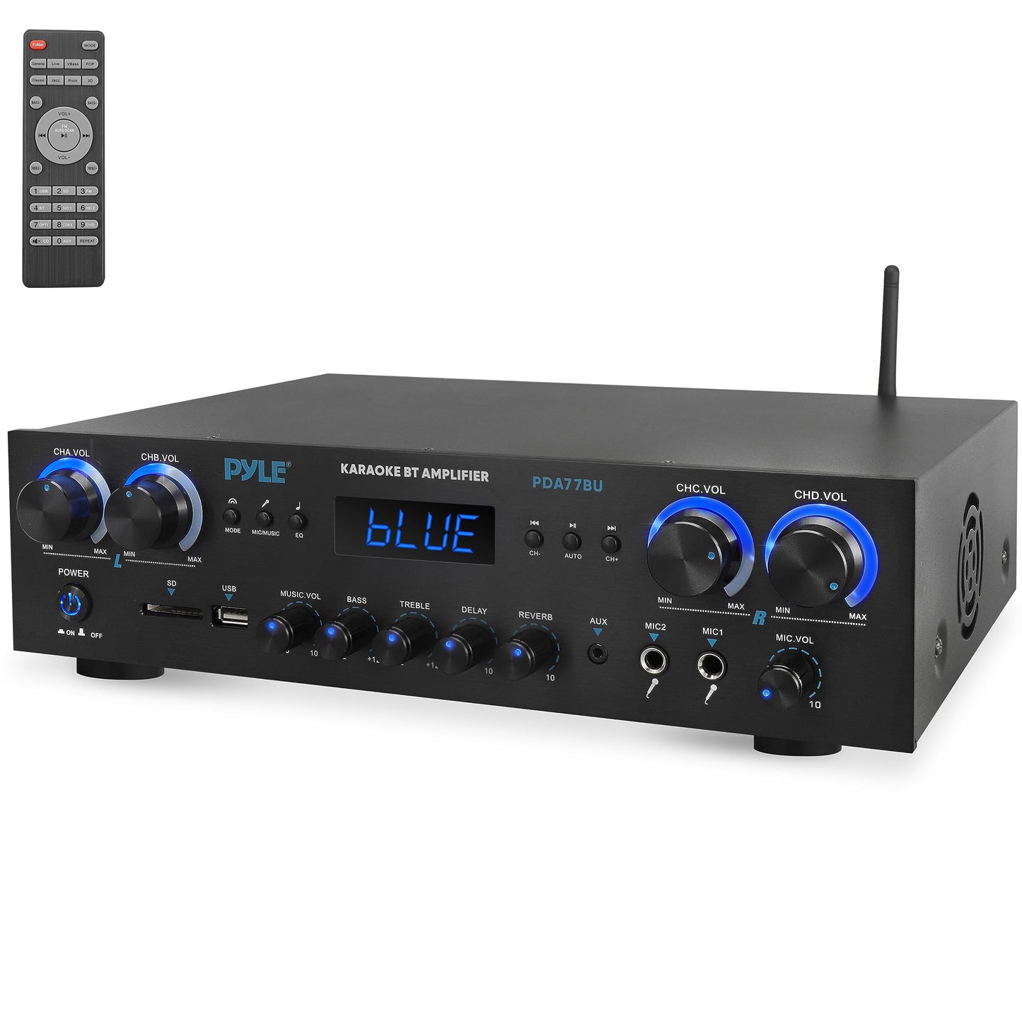 Pyle 800-Watt Heimkino-Verstärker Stereo-Receiver mit Bluetooth-Streaming, unabhängiger Mikrofon-Echo- & Lautstärkeregelung, MP3/USB/SD/AUX/FM-Radio