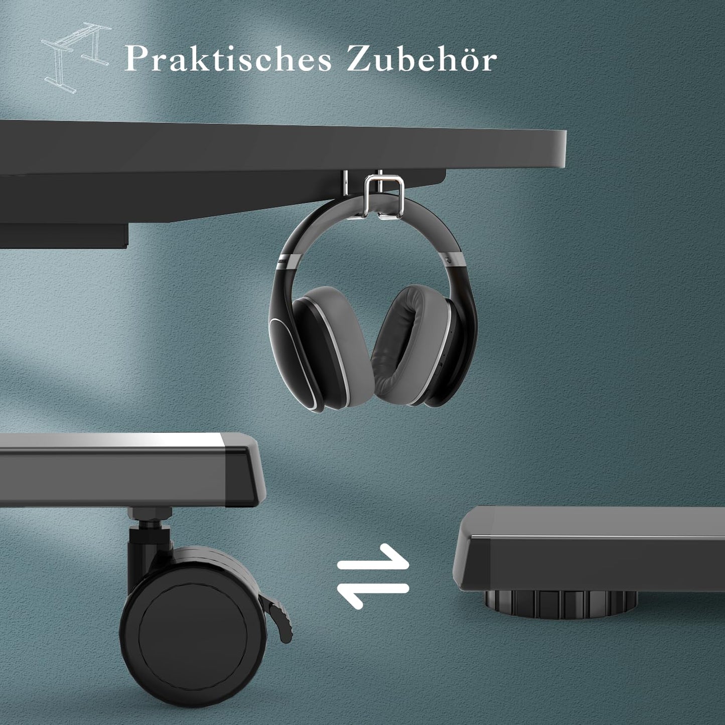 Elektrisches Tischgestell höhenverstellbar – Dual-Motor Schreibtischgestell mit USB & Rollen, Schwarz