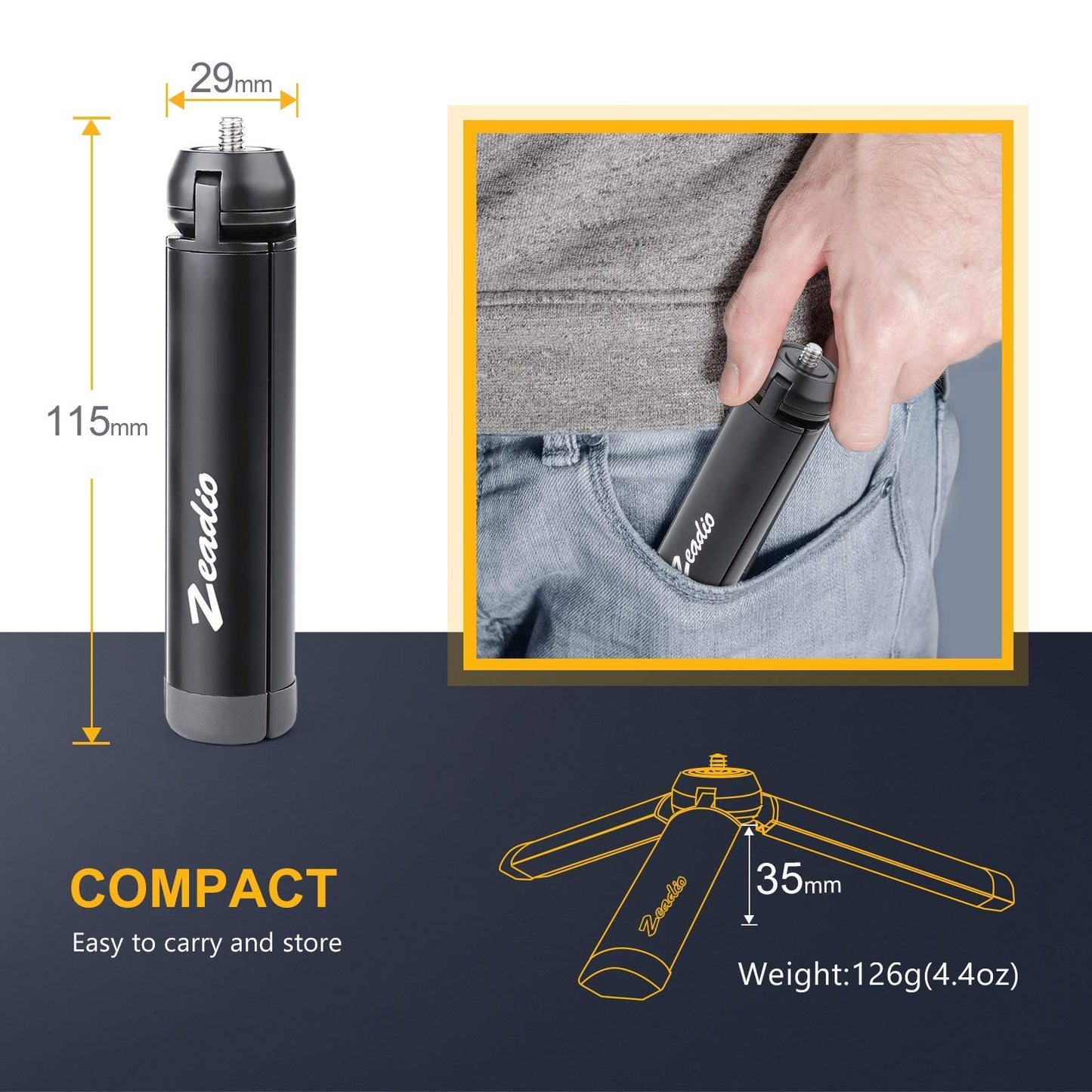 Zeadio Metall Mini-Stativ mit 1/4 Zoll Schraube, Tisch-Stativ für Smooth 4, Osmo Mobile, Vimble 2, Gimble Griff-Stabilisator und alle Kameras