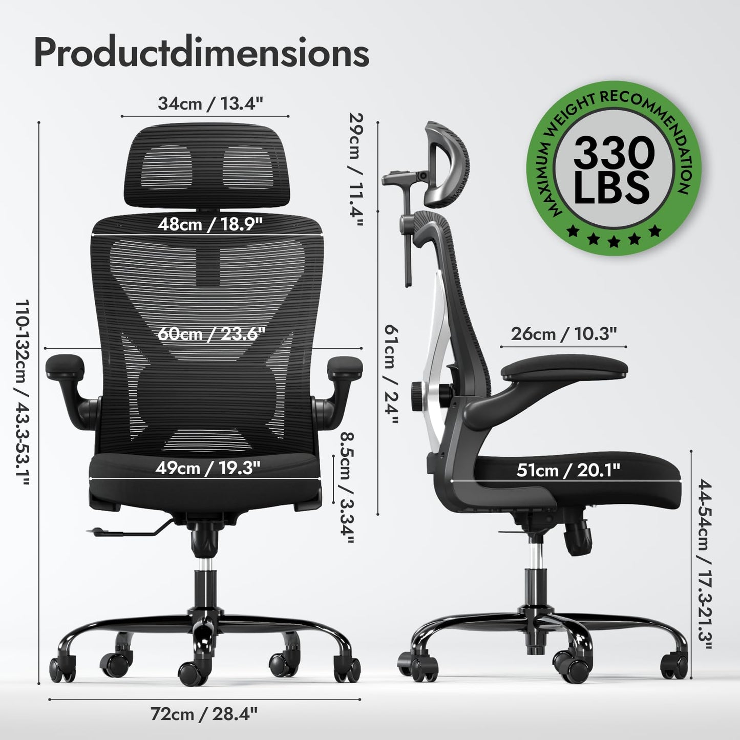 TRALT Ergonomischer Bürostuhl - X-förmiger bequemer Computer-Bürostuhl, Gaming-Stuhl, Bürostuhl mit Lendenwirbelstütze, Netz-Bürostuhl mit Kopfstütze (Schwarz und Silber)