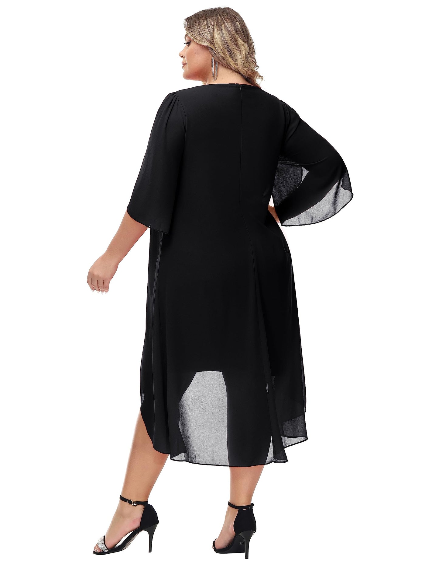 Hanna Nikole Damen Business Bleistift Kleider HIPS-Wrapped Kleid für Hochzeit Schwarz 52 Plus
