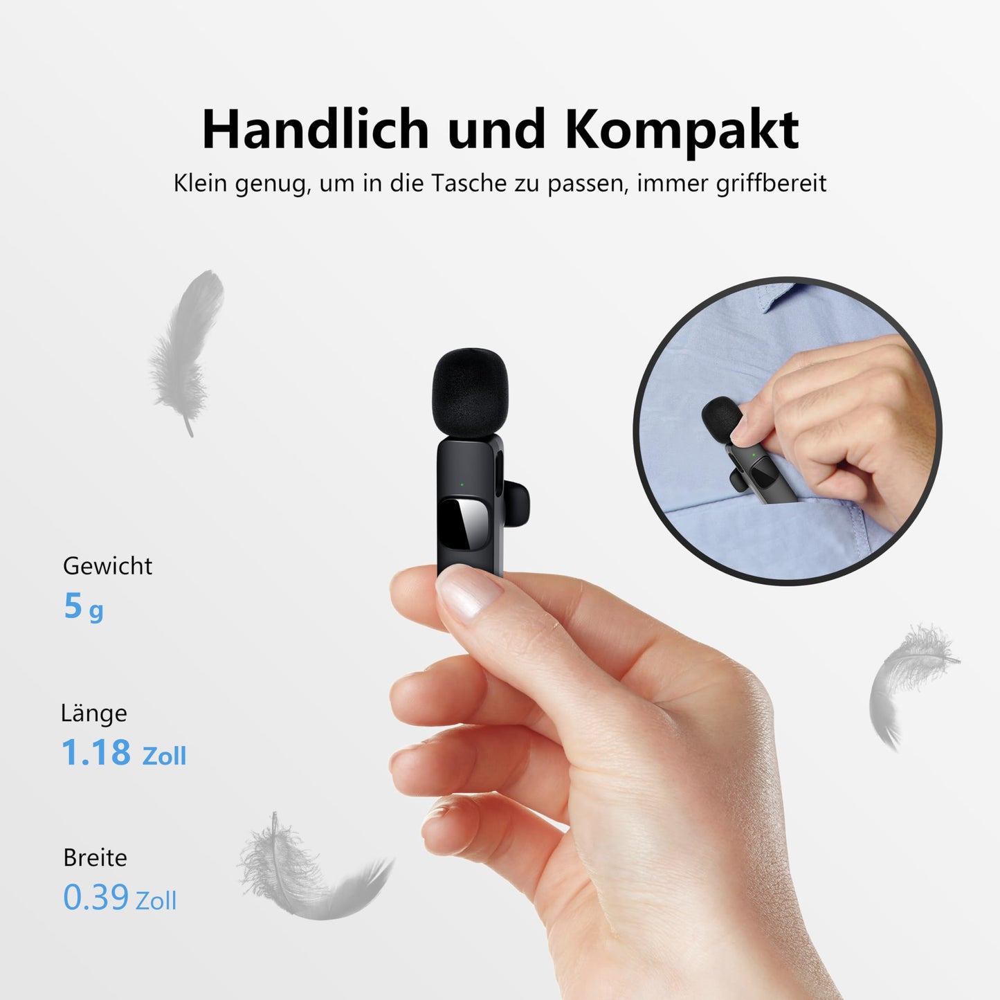 Qhot Kabelloses Lavalier Mikrofon für iPhone,iPad， Plug-and-Play-Mikrofon für Aufnahmen, Live-Streaming, Keine App erforderlich(iOS&USB-C 2MIc)