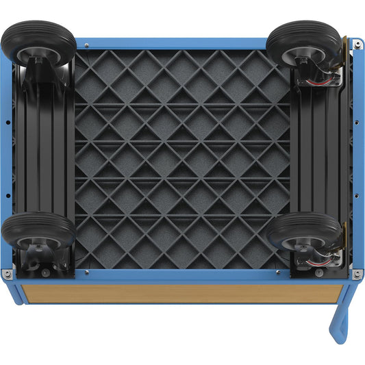 eurokraft | pro | Plattformwagen mit Holzwänden | mit 4 halbhohen Wänden | LxB 1050 x 700 mm | Luftreifen