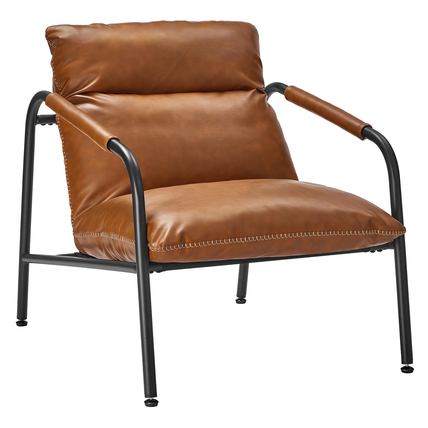 VASAGLE EKHO Kollektion - Loungesessel, Armlehnenstuhl mit Metallrahmen, Kunstleder, mit Nähten, Mid-Century-Modern-Stil, für Wohnzimmer, Schlafzimmer, Arbeitszimmer, Lounge, karamellbraun LAC014K01