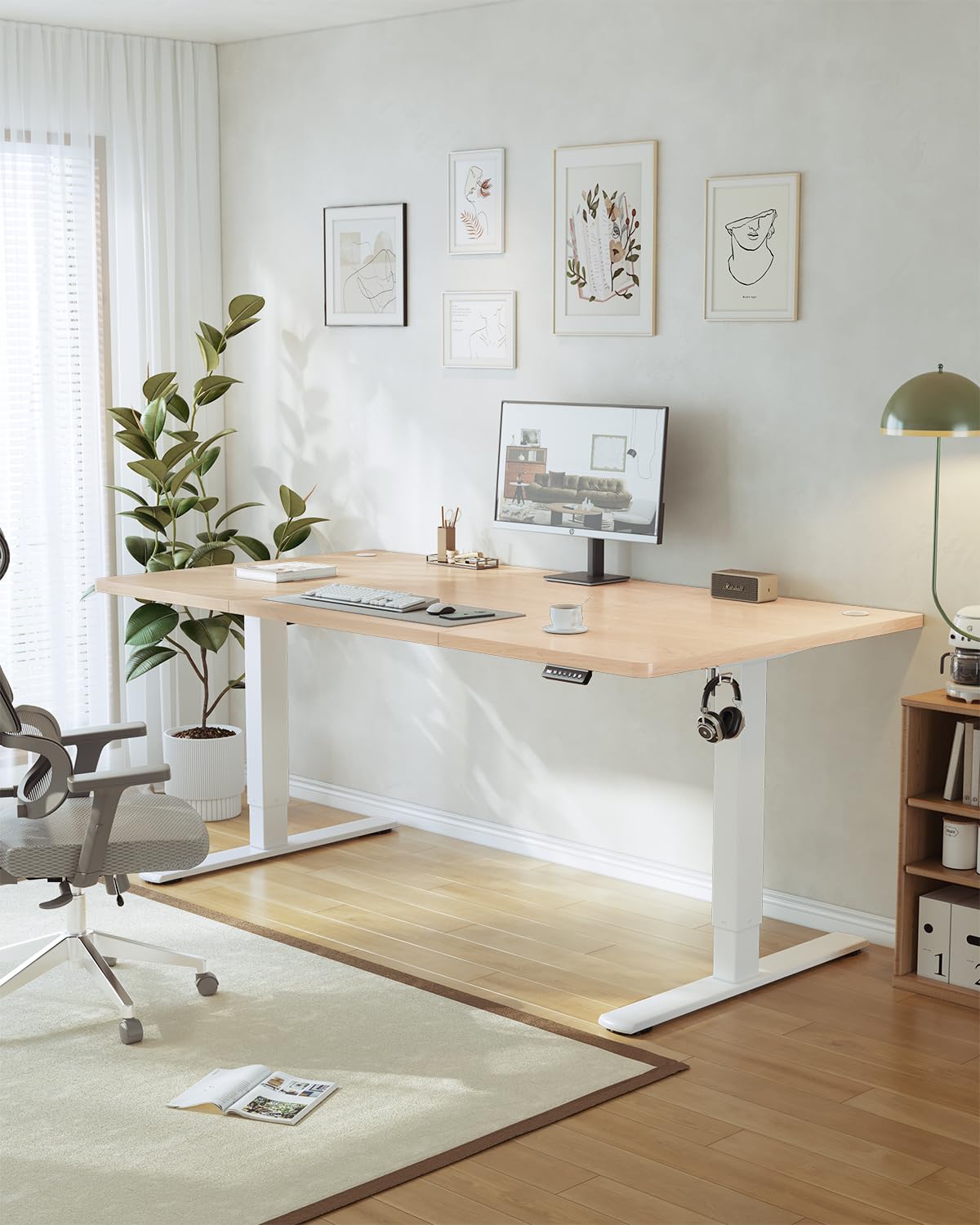 JUMMICO Elektrisch Höhenverstellbarer Schreibtisch 180 × 80 cm – Beige, mit USB & Memory