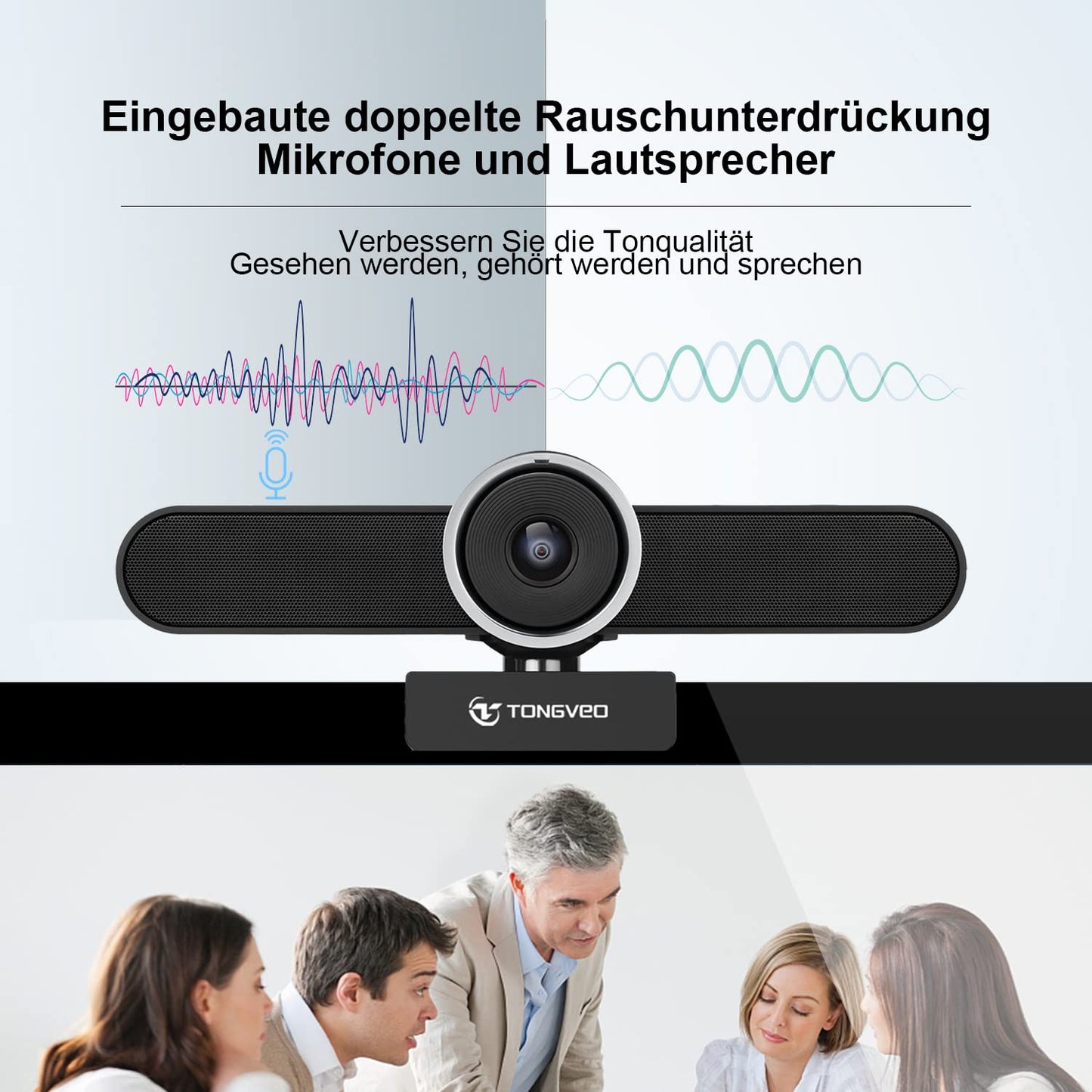TONGVEO 4K Webcam Konferenzraum- Webkamera mit Mikrofon und Lautsprecher, Computer Videokamera Weitwinkel AI Auto Framing Doppelmikrofone Funktioniert mit Microsoft Teams, Zoom, Google Voice, PC