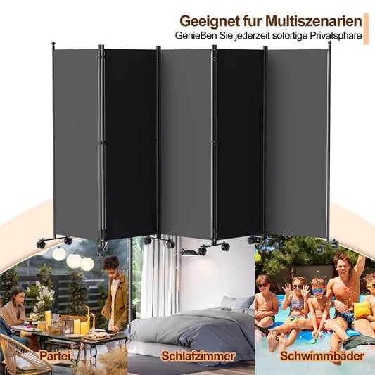 Vigevee Paravent Raumteiler Klappbar Freistehend Trennwand, Paravent auf Rollen, Umkleide Sichtschutz Raumtrenner 5 Teilig 284x181 cm, Paravent für Büros, Balkon - Anthrazit